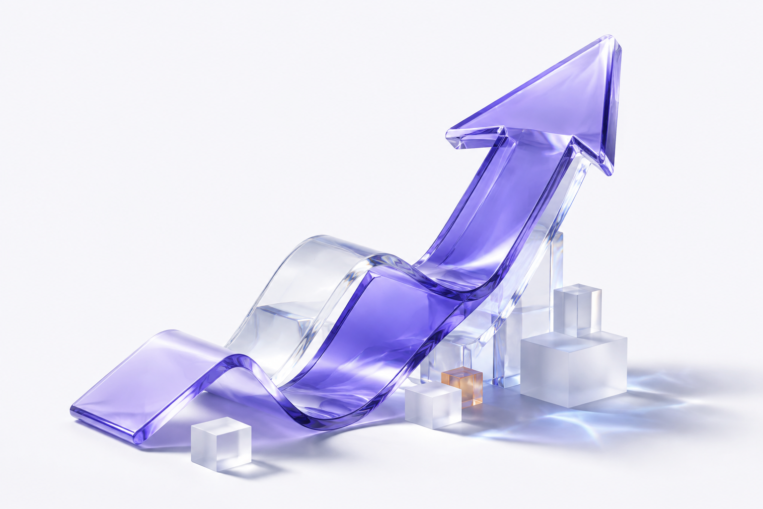 Sculptural violet glass arrow rising toward new opportunities